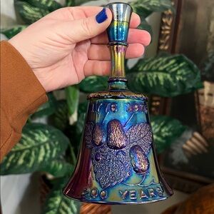 Vintage Joe St. Clair Iridescent Blue Carnival Glass 200 Year Bell